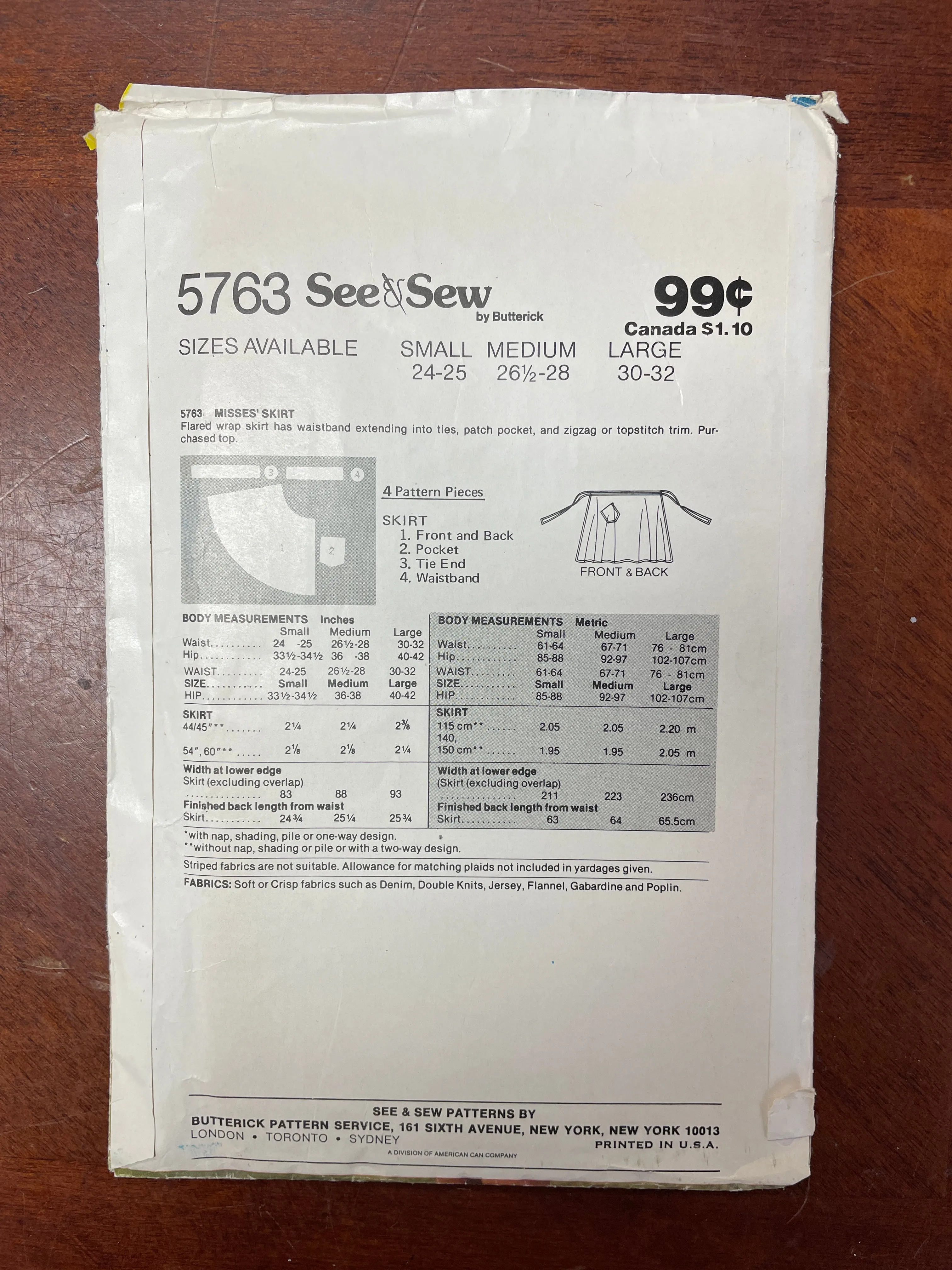 1970's See & Sew 5763 Sewing Pattern - Wrap Skirt