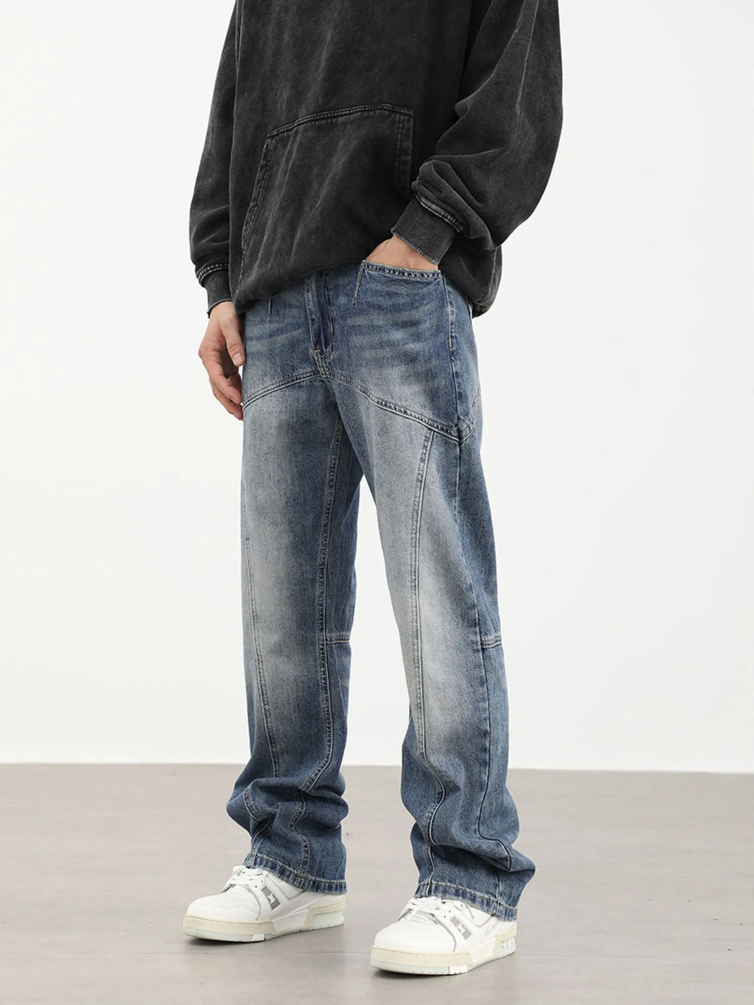 90's Front Seam Loose Fit Straight Leg Denim