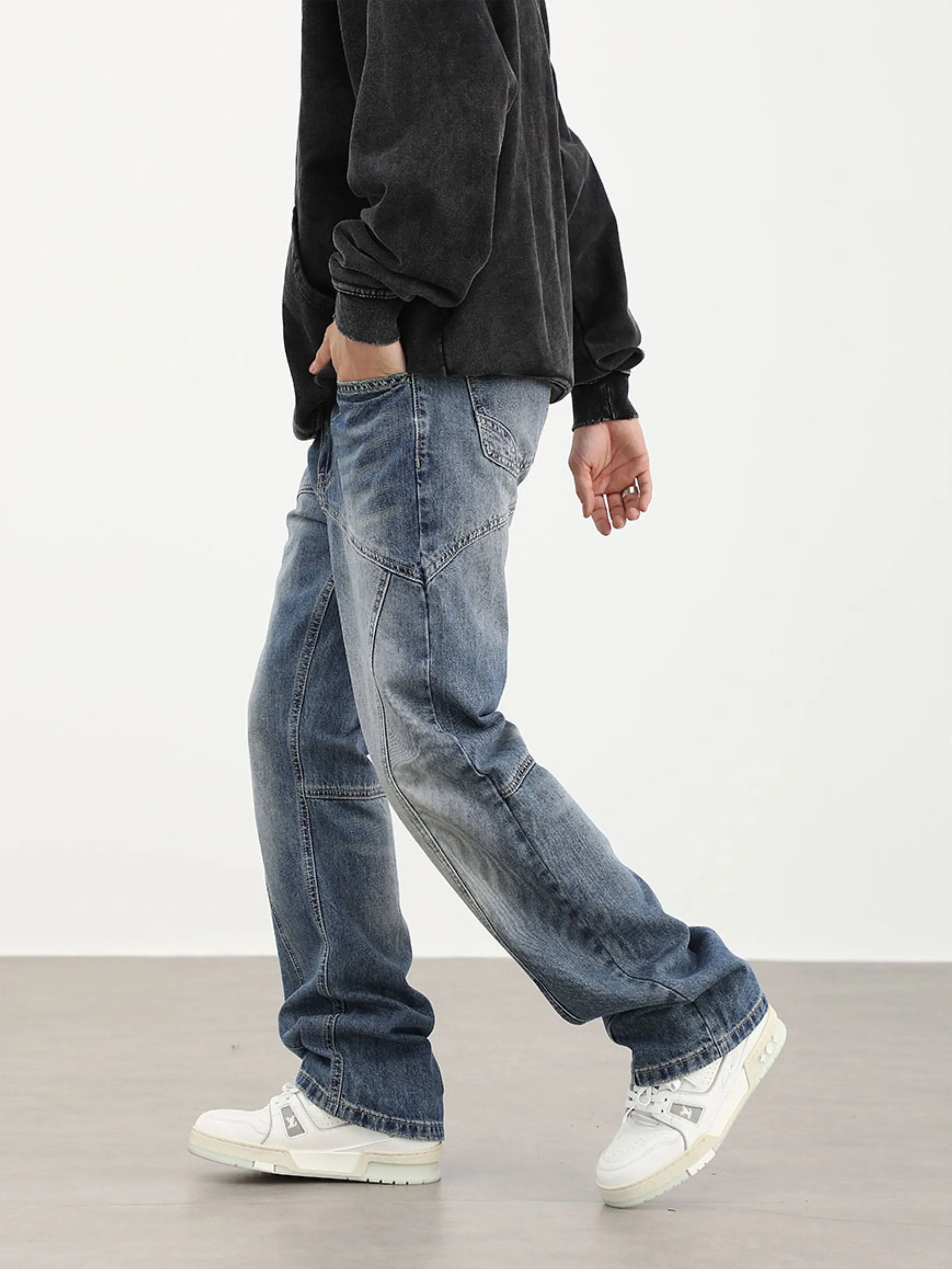 90's Front Seam Loose Fit Straight Leg Denim