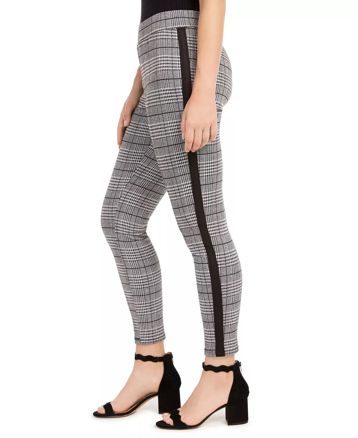 American Rag Junior's Side Stripe Plaid Skinny Ankle Pants Black