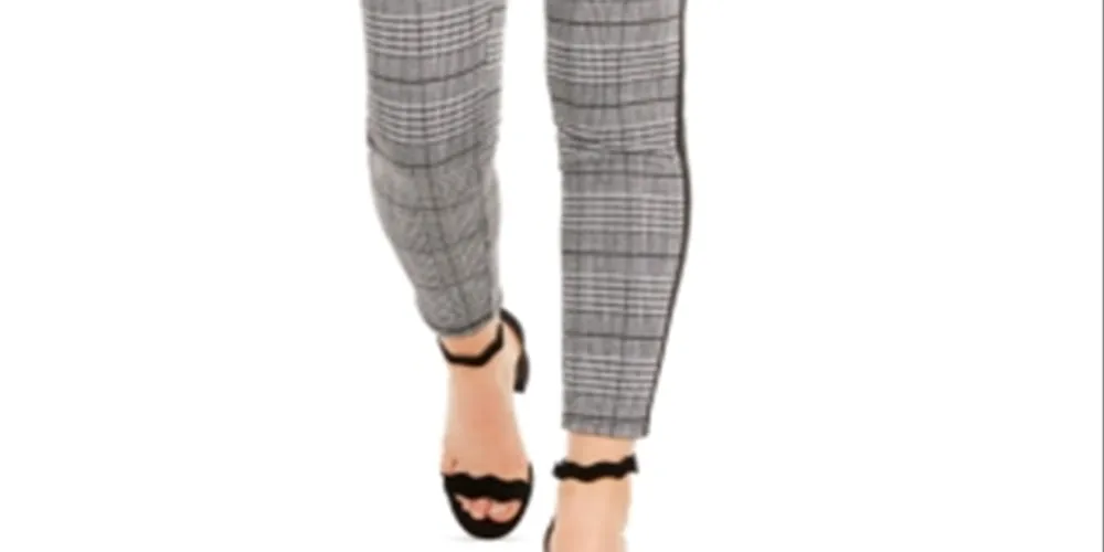 American Rag Junior's Side Stripe Plaid Skinny Ankle Pants Black