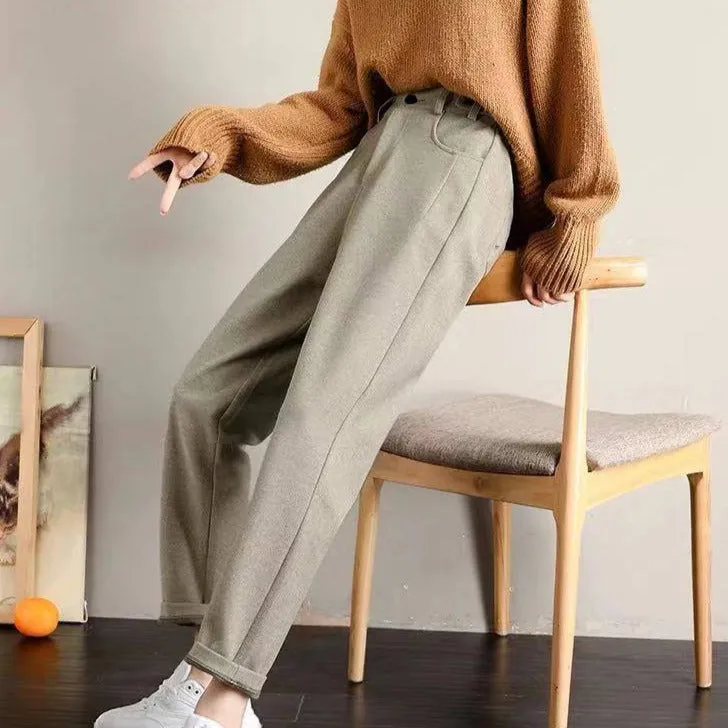 Ankle-Length Pants With Straight Cut And High Waist