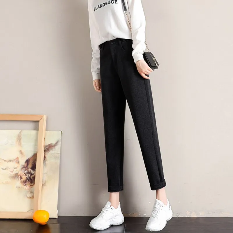 Ankle-Length Pants With Straight Cut And High Waist