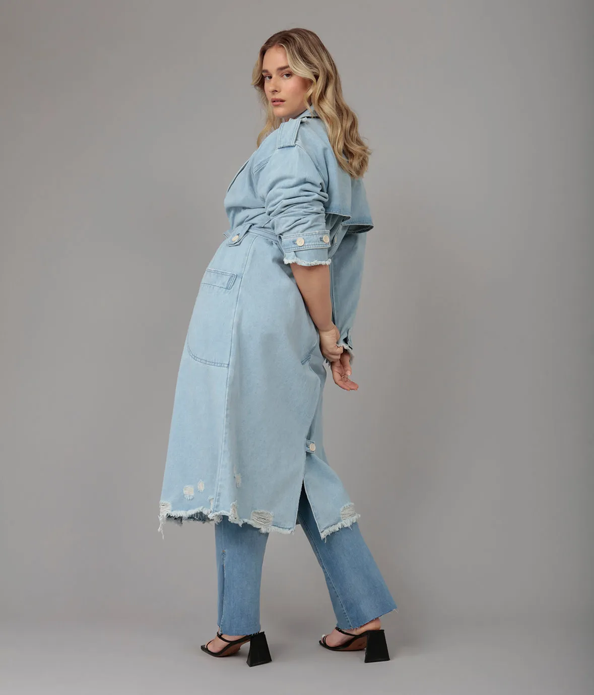 AVERY-BO Trench Coat - Blue Opal