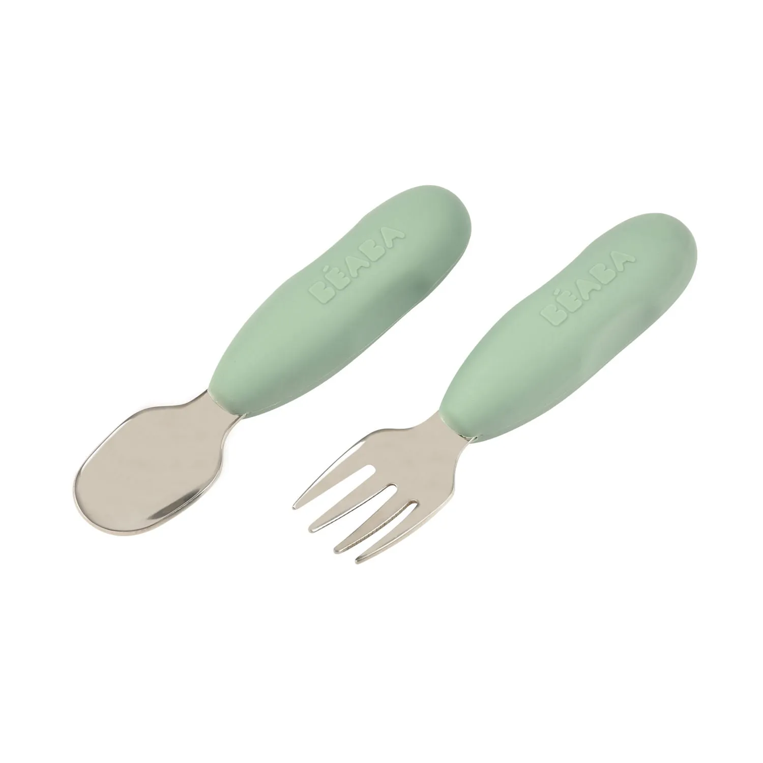 Beaba Set of 2 Stainless Steel Pre-Cutlery - Sage Green