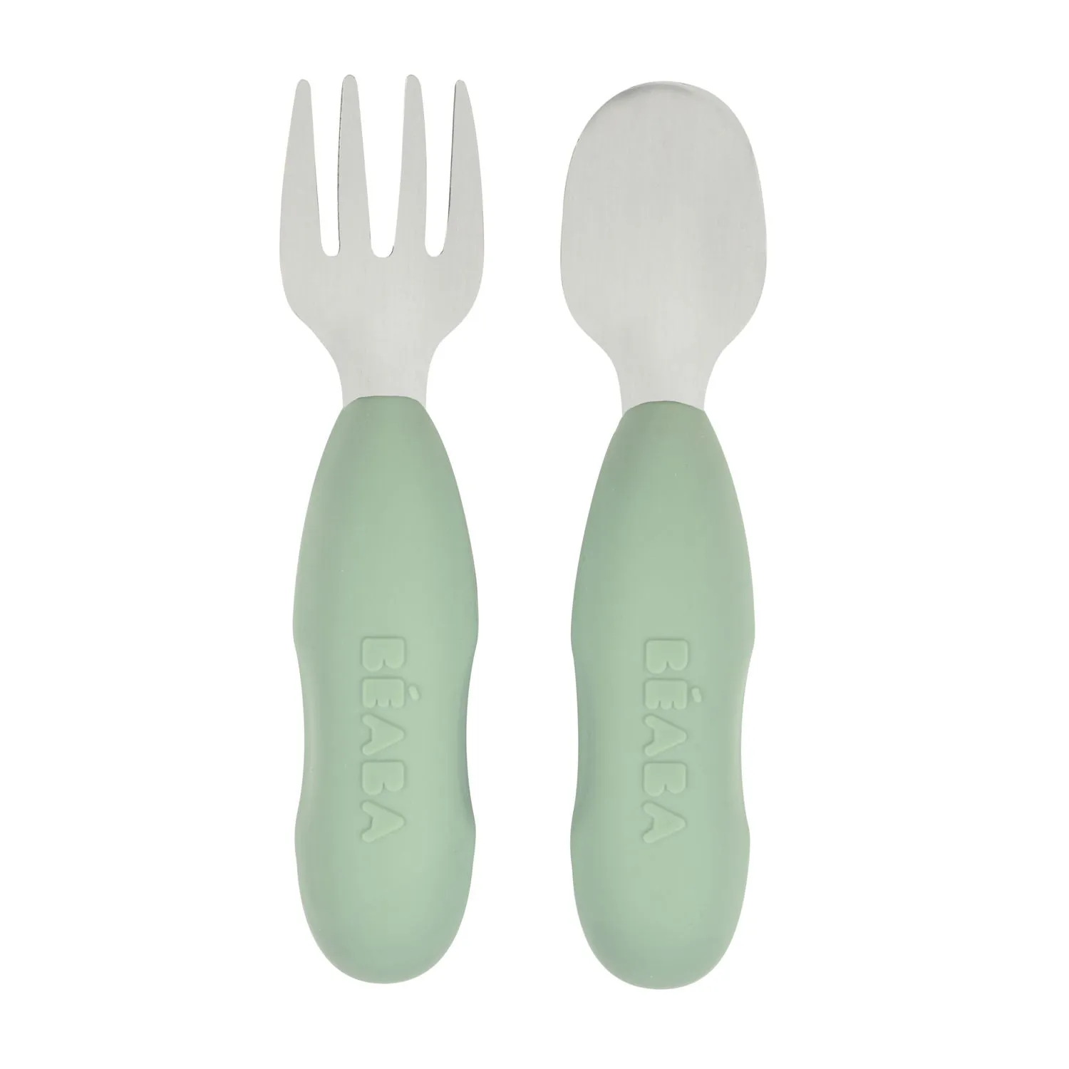 Beaba Set of 2 Stainless Steel Pre-Cutlery - Sage Green