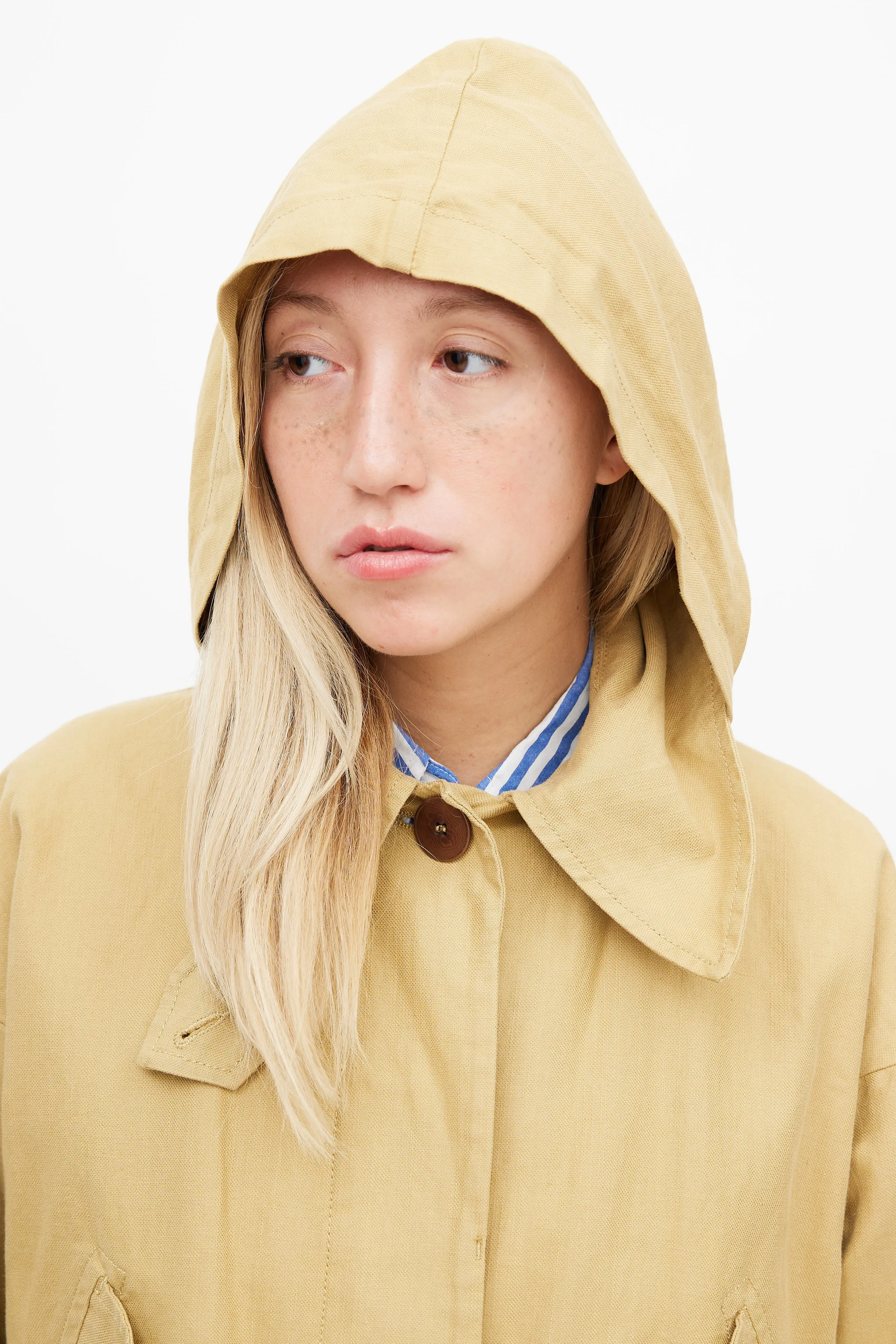 Beige Hooded Linen Trench Coat