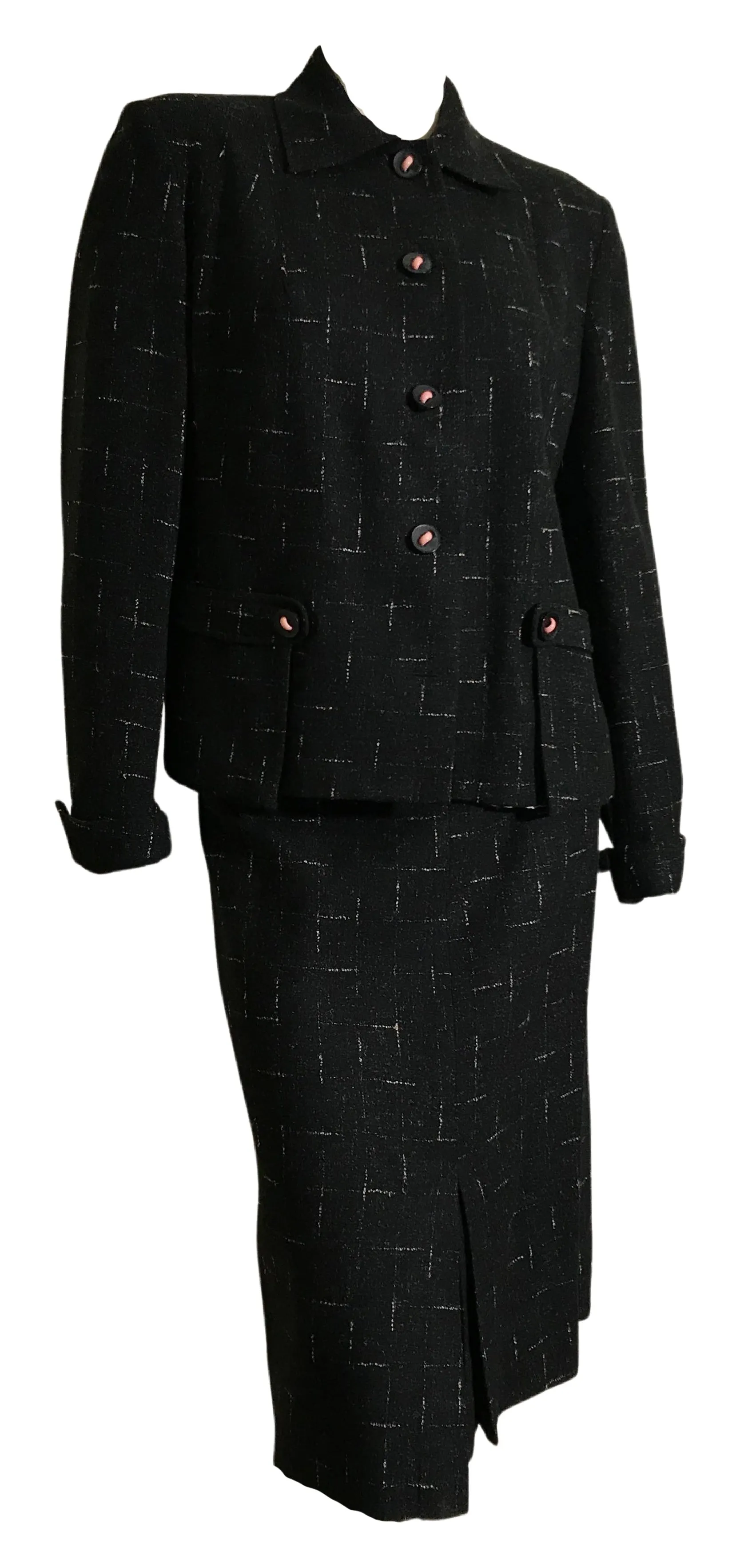 Black and Pink Flecked Cashmere Wool Suit circa 1940s