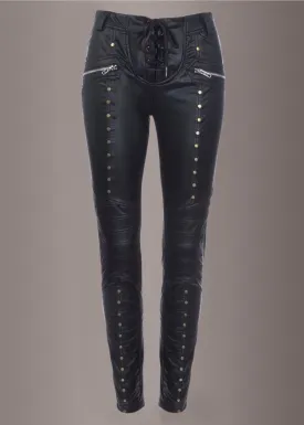 Black Faux Leather Pants with Studs