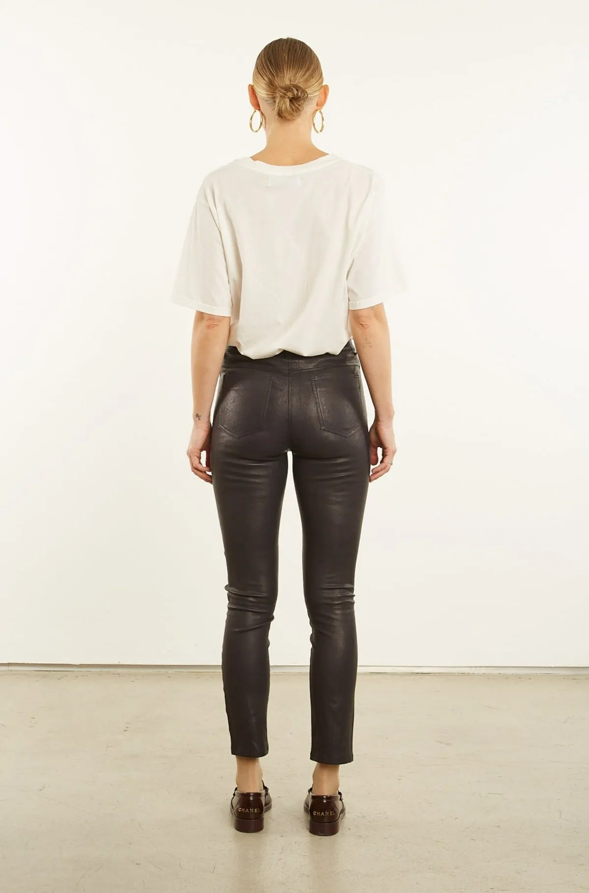 Black Leather 5 Pocket Slim Pants