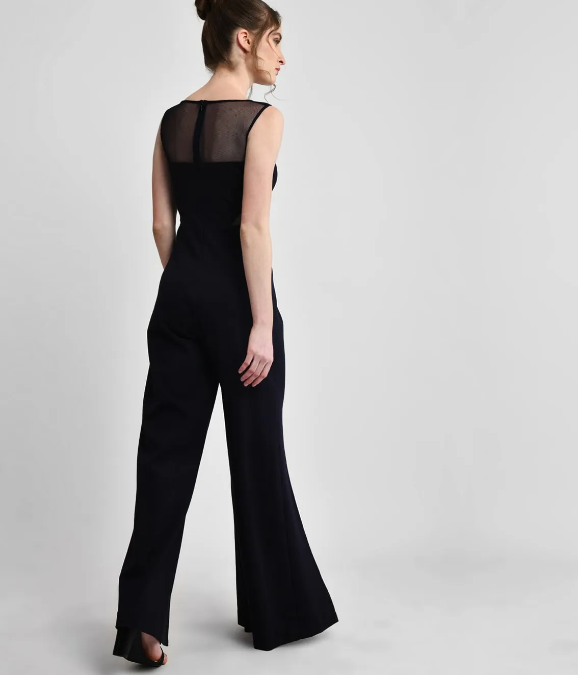 Black Sheer Cutout Jumpsuit With High Slits