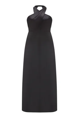 BLACK SILK AND WOOL MIDI DRESS