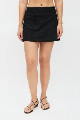 Black Silk Embroidered Mini Skirt