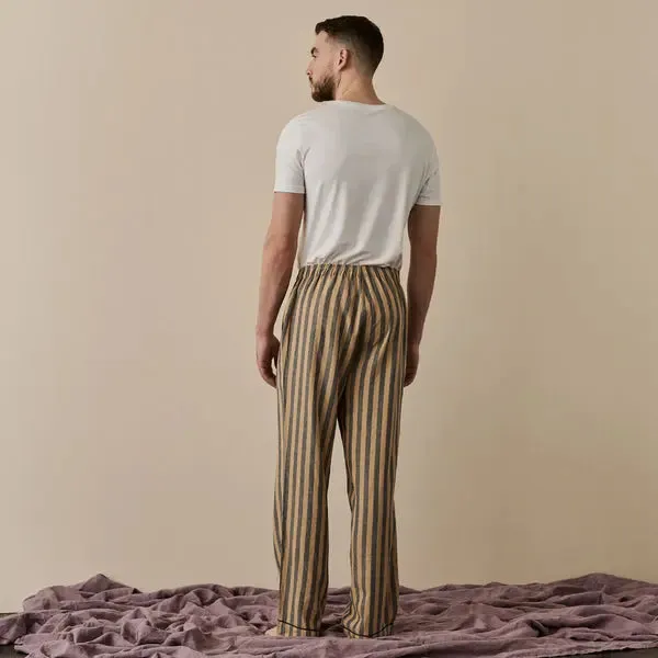 Blue & Porcini Striped Tencel Linen Blend Men's Pyjama Trouser