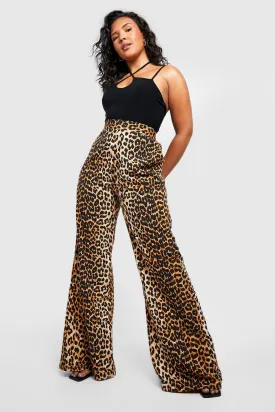 Boohoo leopard print wide leg plus trousers, brown