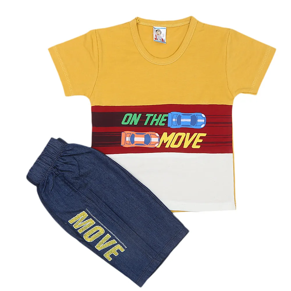 Boys Half Sleeves Short Suit 1201 - Mustard