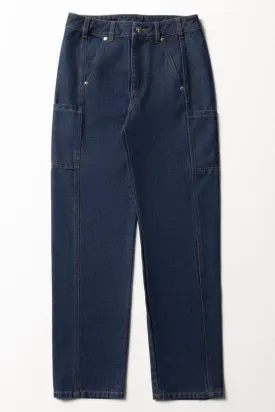 Cargo Straight Leg Denim Jeans Dark Blue