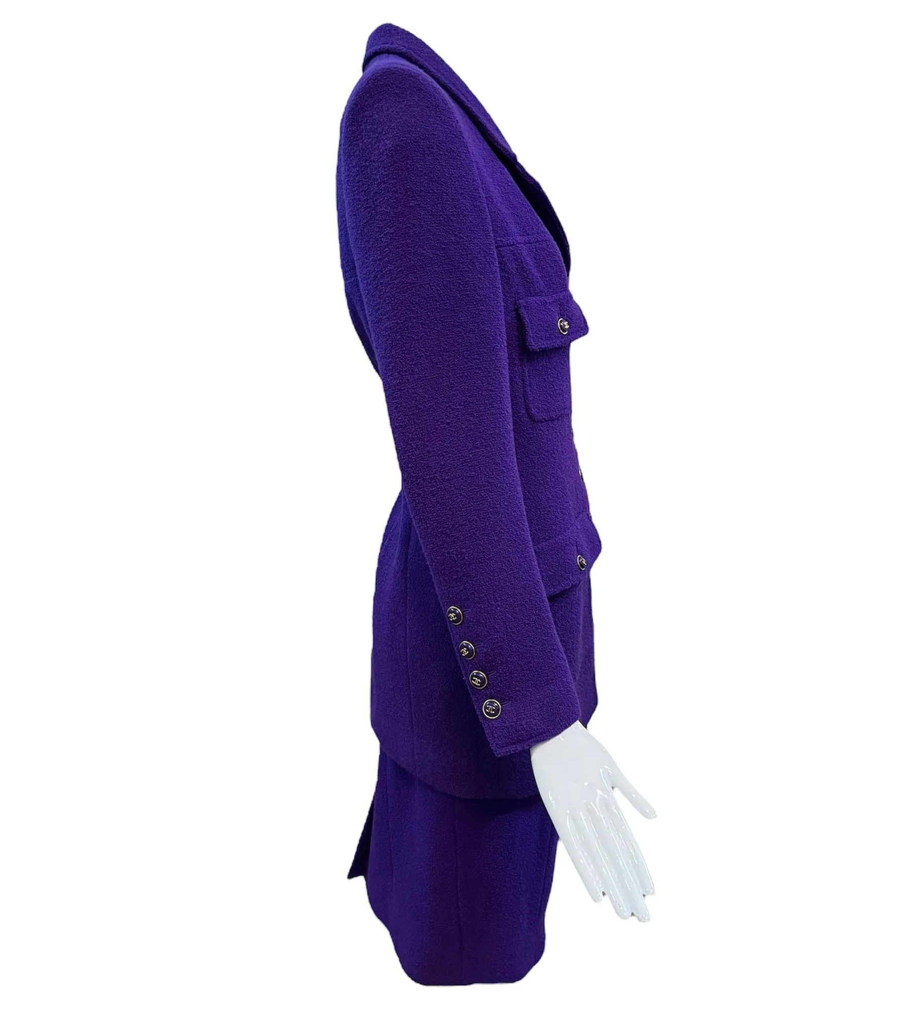 Chanel 2000s Purple Nubby Wool Skirt Suit