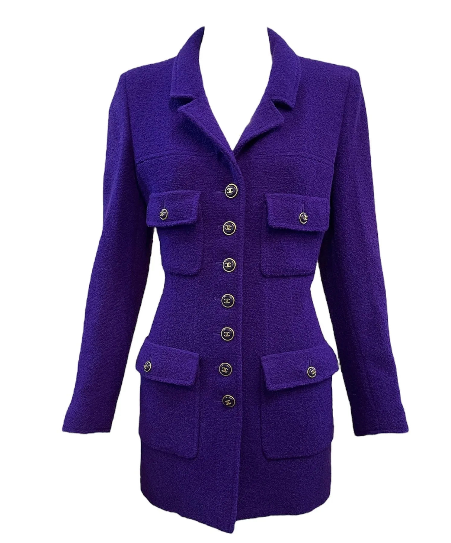 Chanel 2000s Purple Nubby Wool Skirt Suit