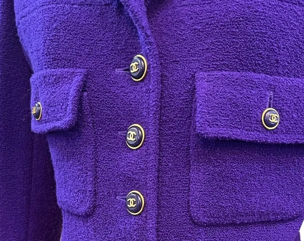 Chanel 2000s Purple Nubby Wool Skirt Suit