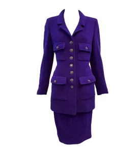 Chanel 2000s Purple Nubby Wool Skirt Suit