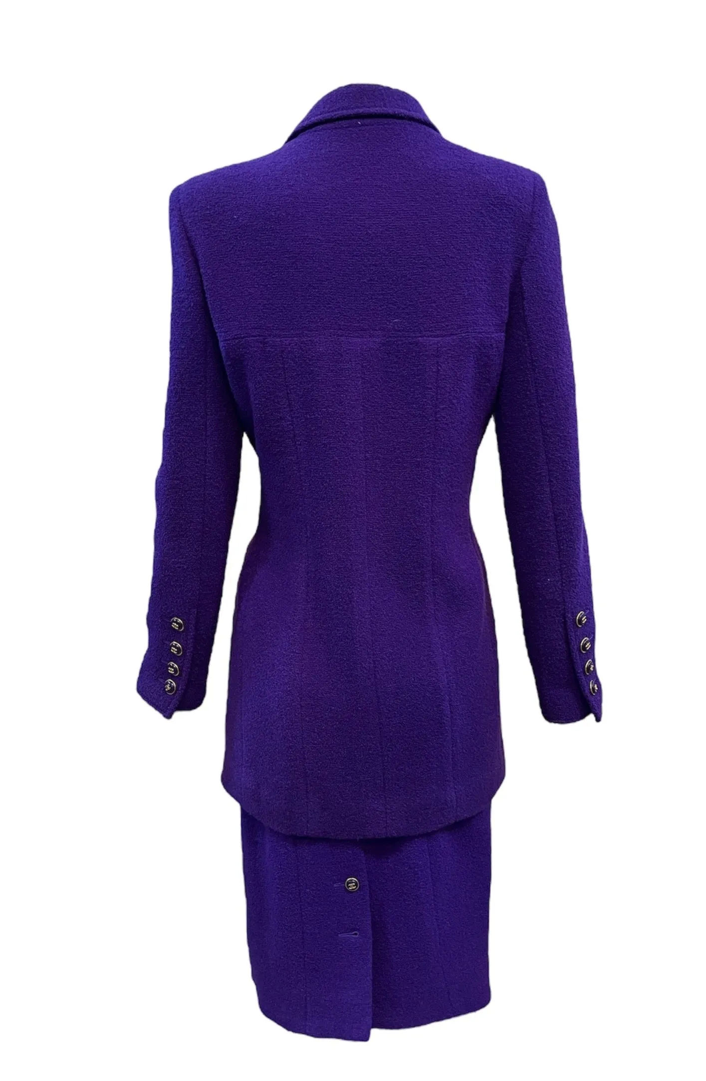 Chanel 2000s Purple Nubby Wool Skirt Suit