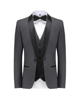 Charcoal Grey Men's Slim-Fit Tuxedo Single Breasted Shawl Lapel Vested TX-300