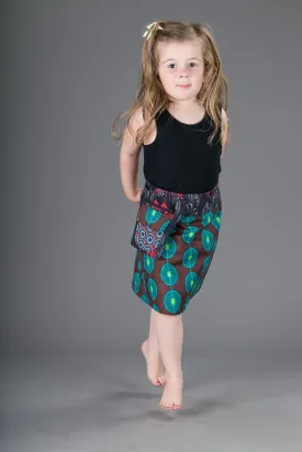 Childrens Reversible Cotton Skirt Green Brown