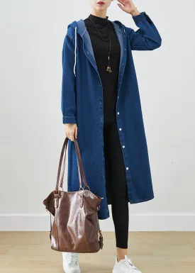 Classy Navy Hooded Drawstring Denim Coat Outwear Fall ML2416