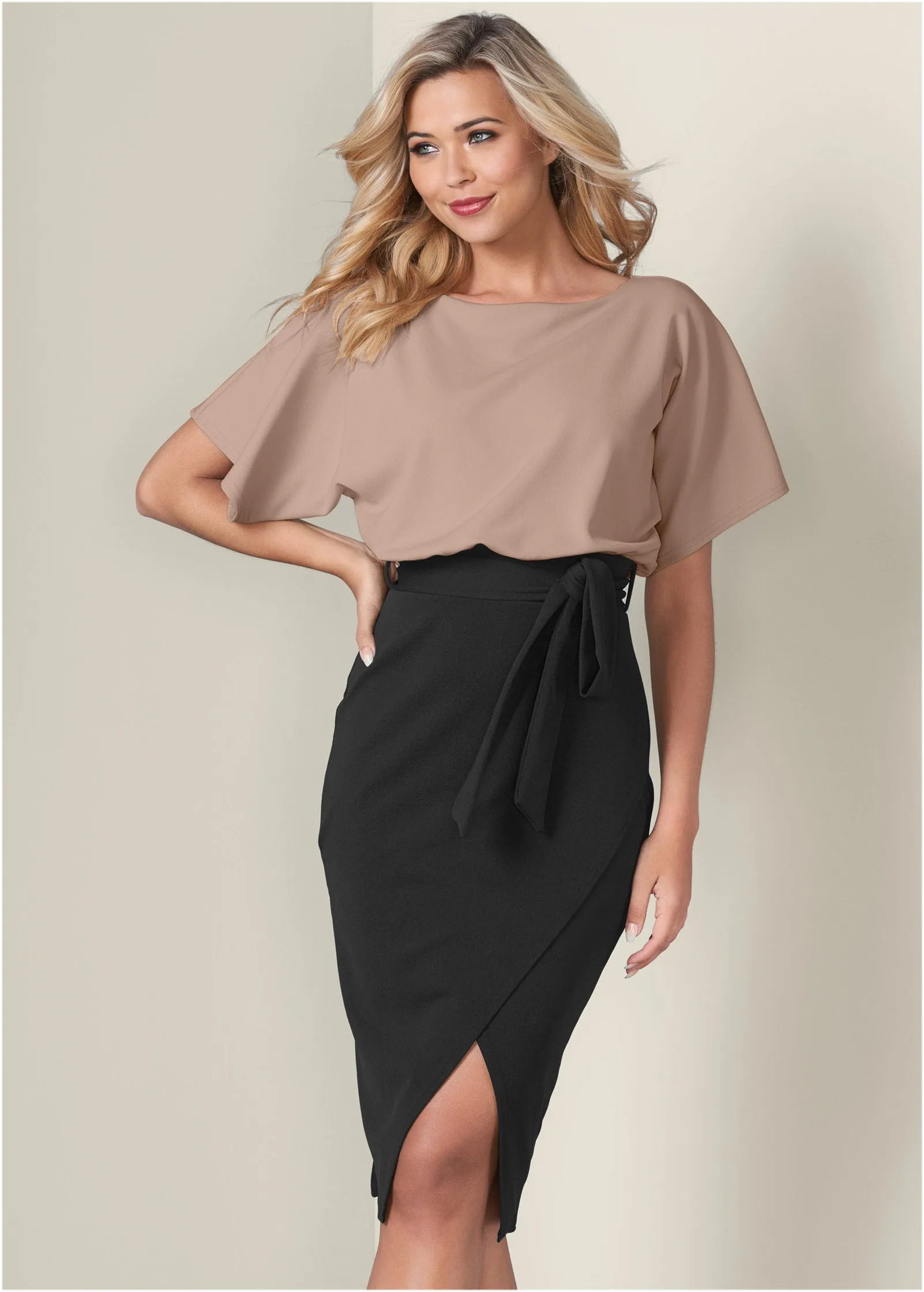 Color Block Dress - Tan & Black