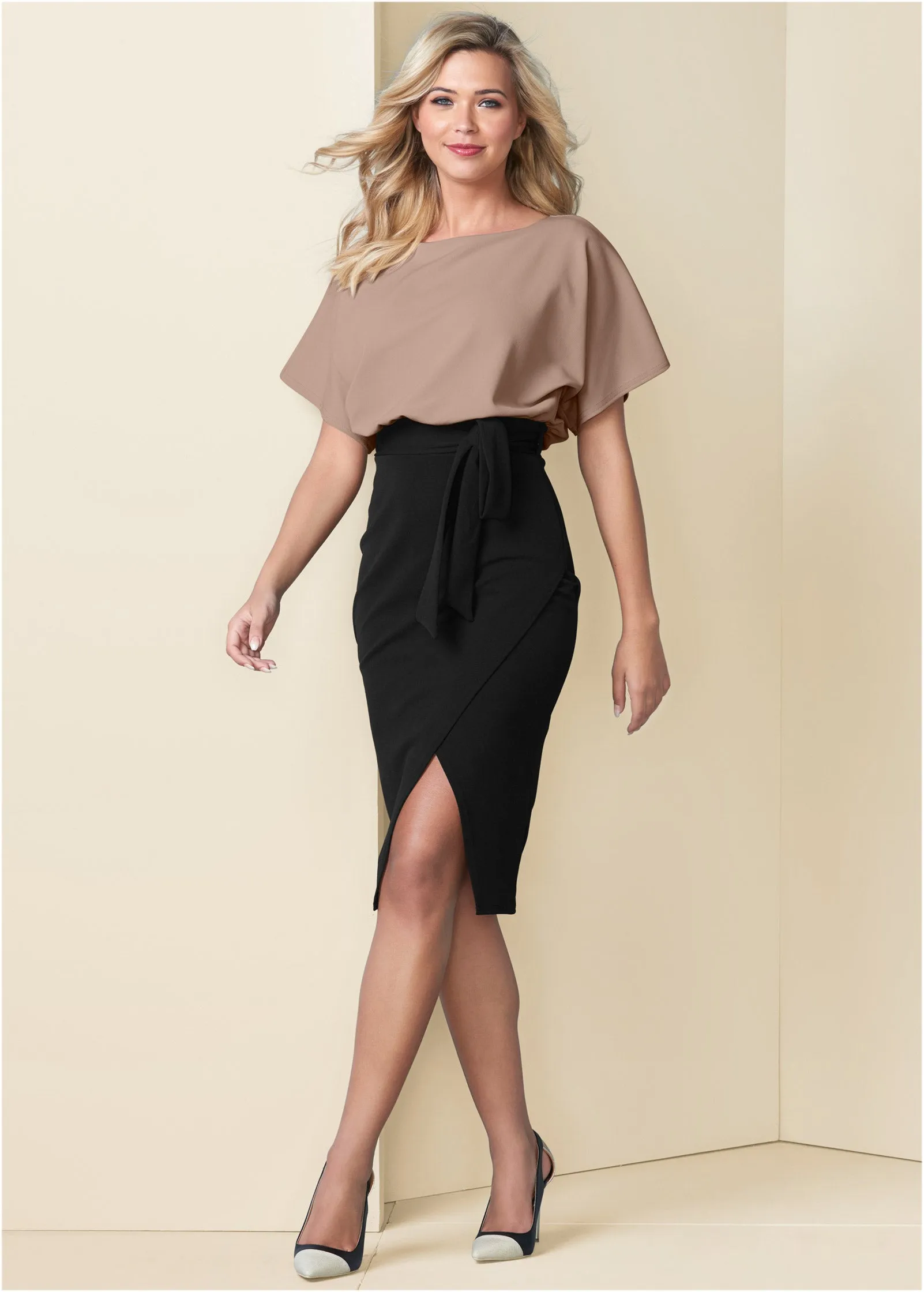 Color Block Dress - Tan & Black