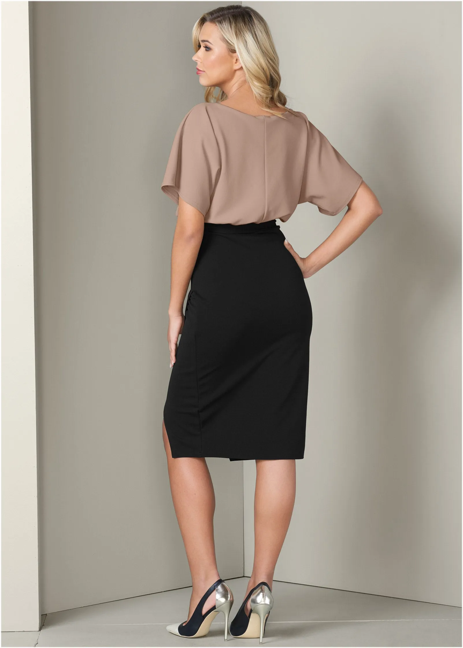 Color Block Dress - Tan & Black