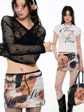 Dog & Cat Print Hip Hug Tight Mini Skirt【s0000009163】