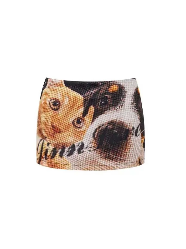 Dog & Cat Print Hip Hug Tight Mini Skirt【s0000009163】