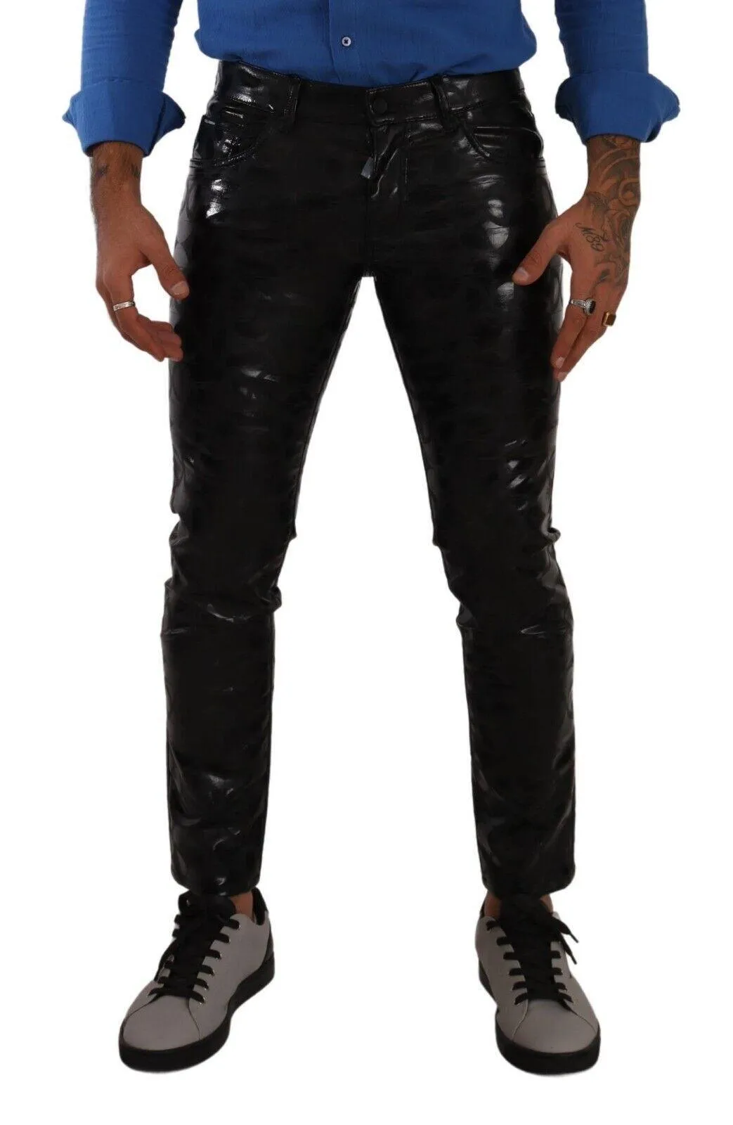 Dolce & Gabbana Black Logo Cotton Stretch Skinny Pants