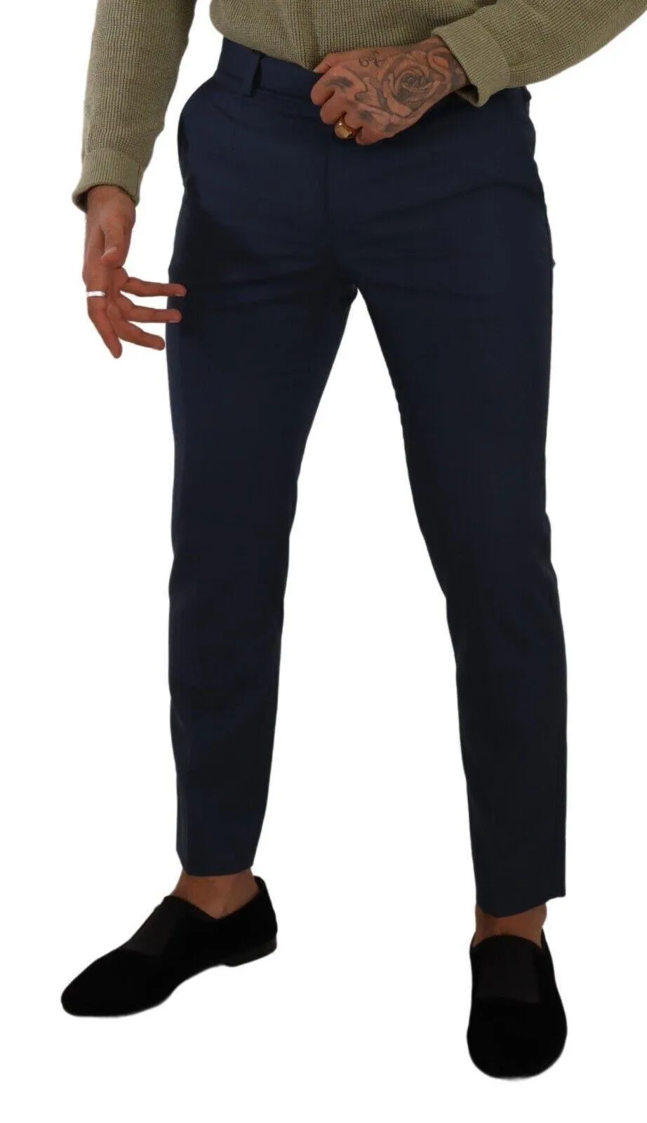 Dolce & Gabbana Dark Blue Wool Skinny Formal Dress Pants