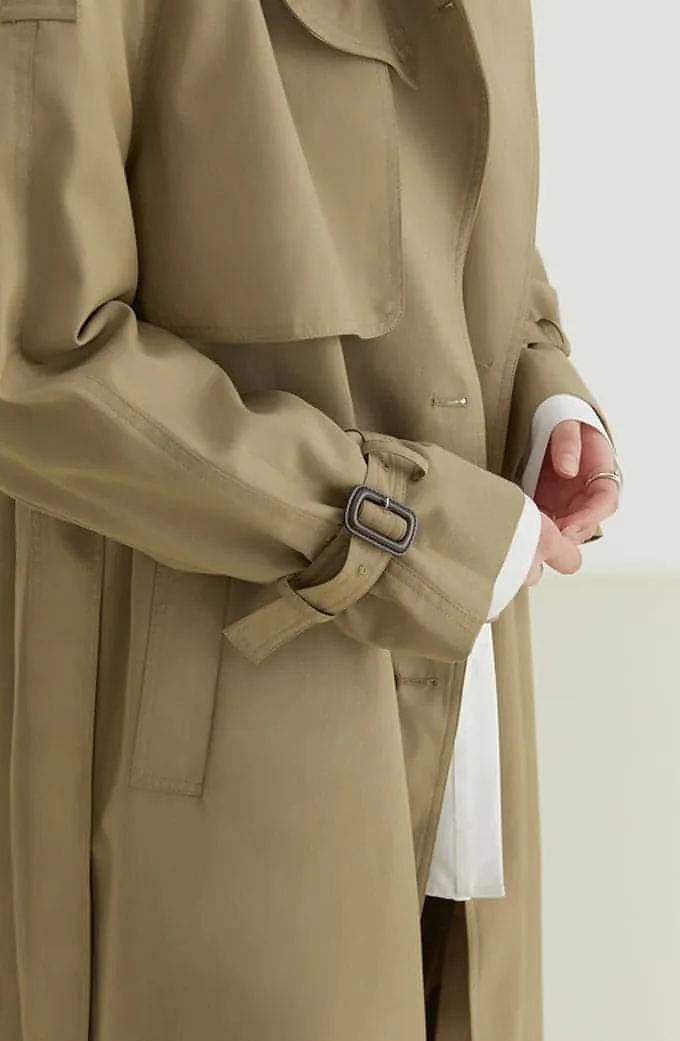 Double-Breasted Loose Mid-Length Melton Trench Coat