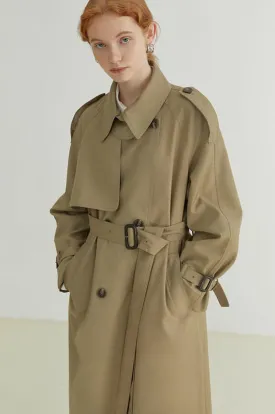 Double-Breasted Loose Mid-Length Melton Trench Coat