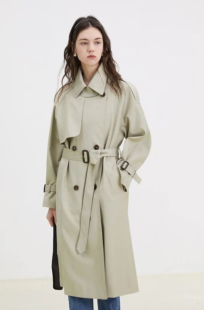 Double-Breasted Loose Mid-Length Melton Trench Coat