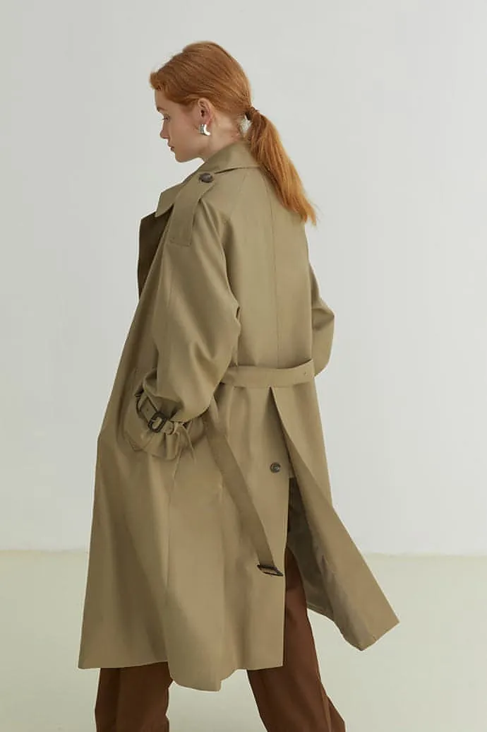 Double-Breasted Loose Mid-Length Melton Trench Coat