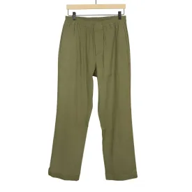 Drawstring easy pants in light olive Italian linen and rayon fabric