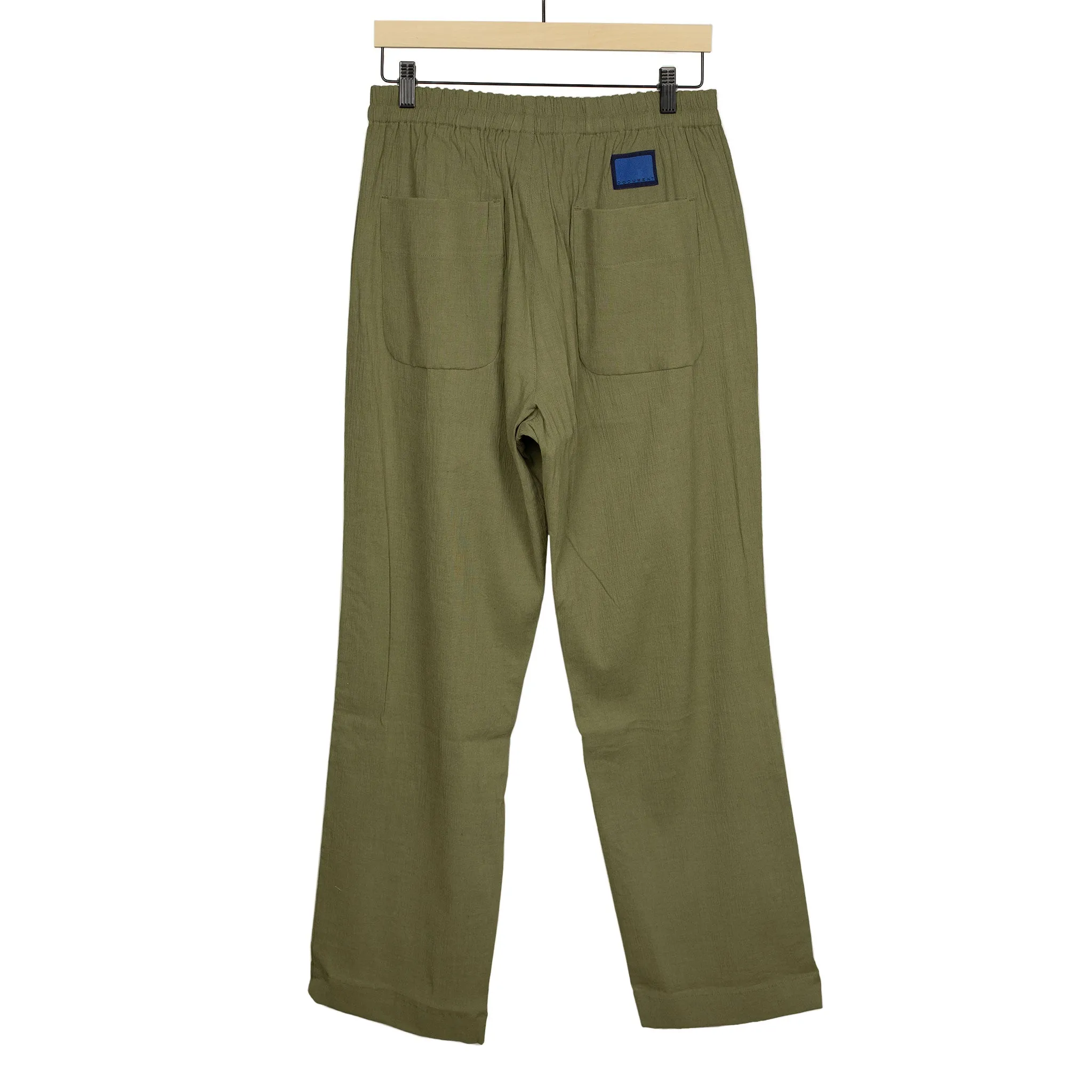 Drawstring easy pants in light olive Italian linen and rayon fabric