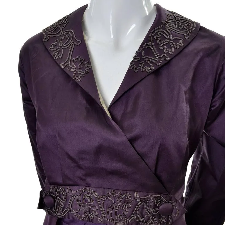 Edwardian Skirt & Jacket Walking Suit Soutache Trim Purple Silk Vintage Ensemble