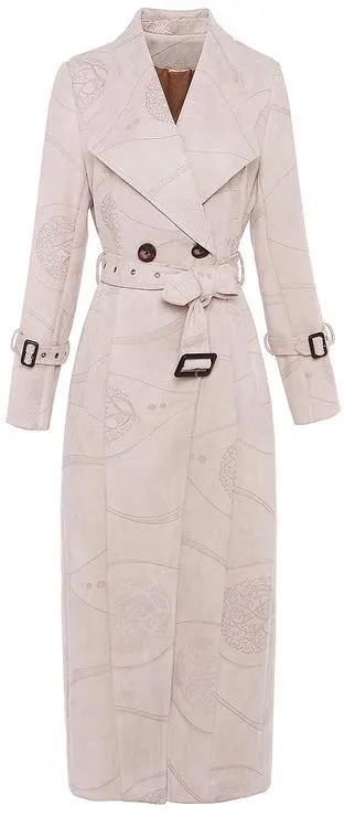 Faded-Print Wool Long Trench Coat