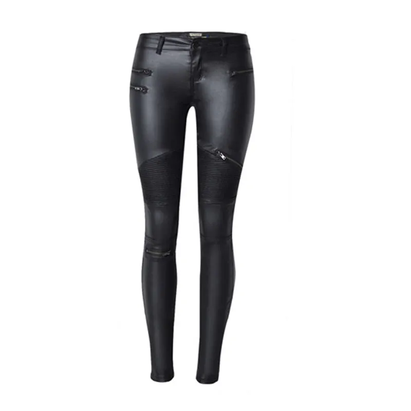 Fashionable Sexy Women's Low Waist Leather Leggings For Motorcycle Riding