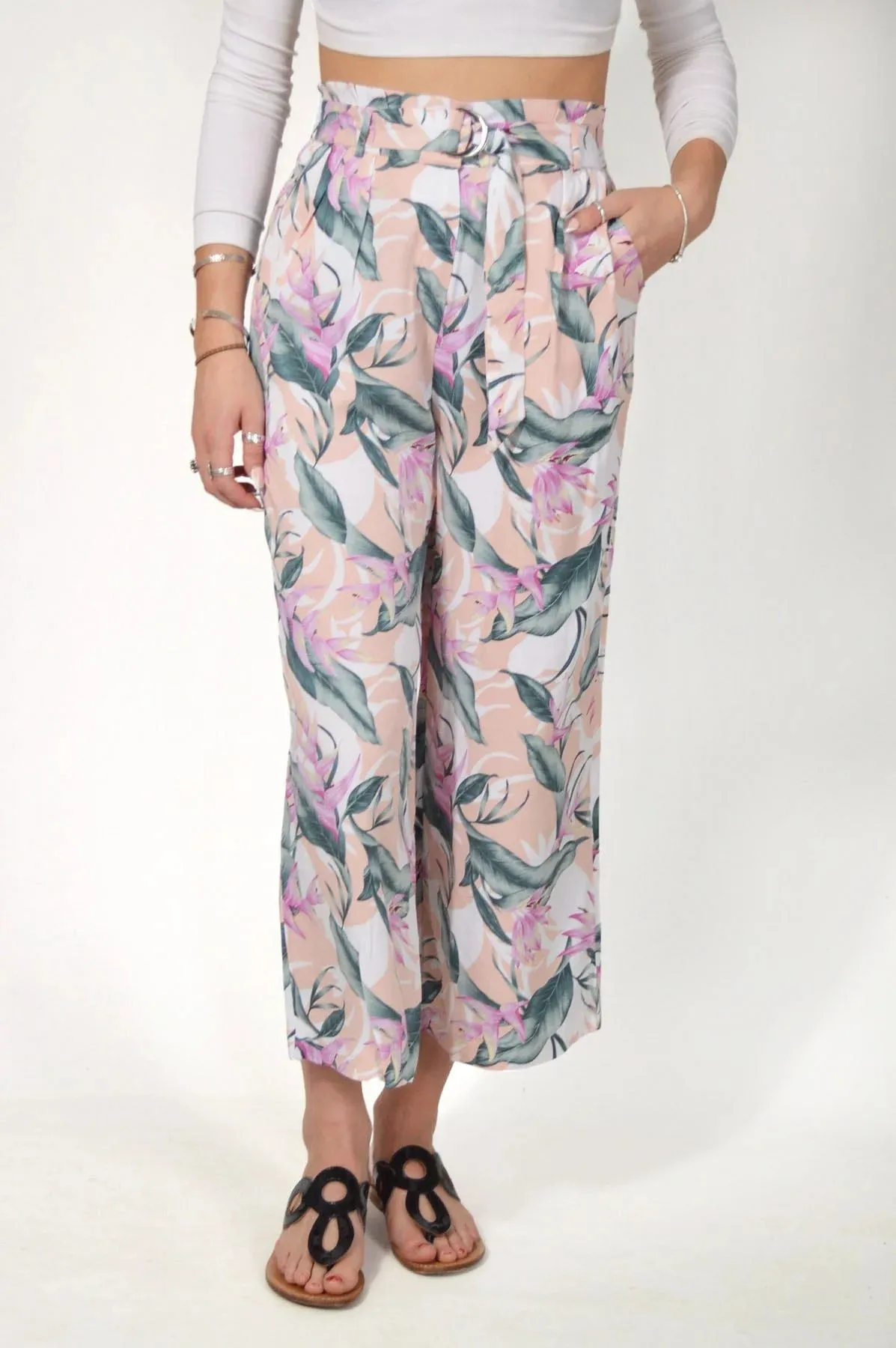 Floral Wide Leg  Crop Trousers