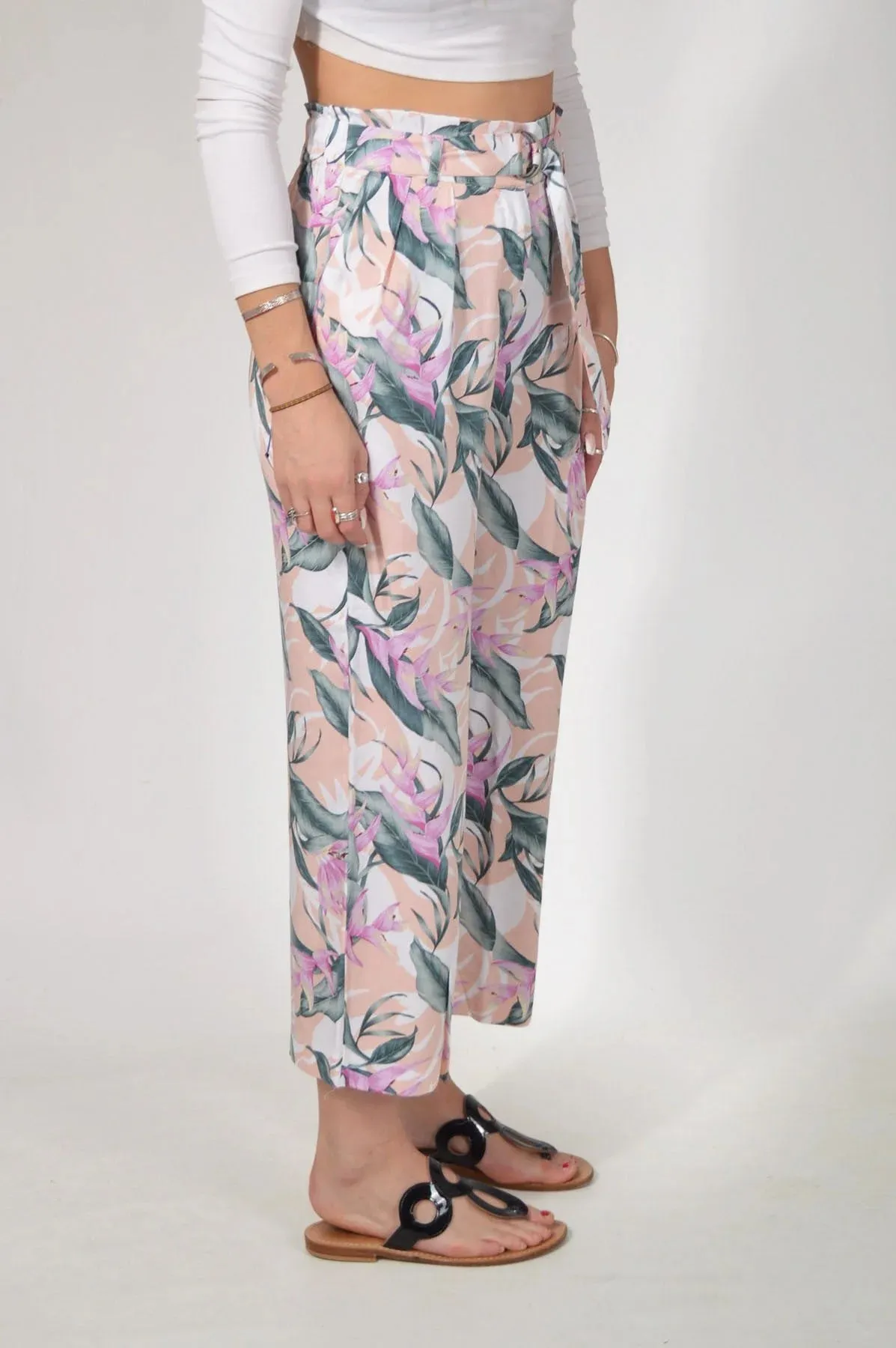 Floral Wide Leg  Crop Trousers