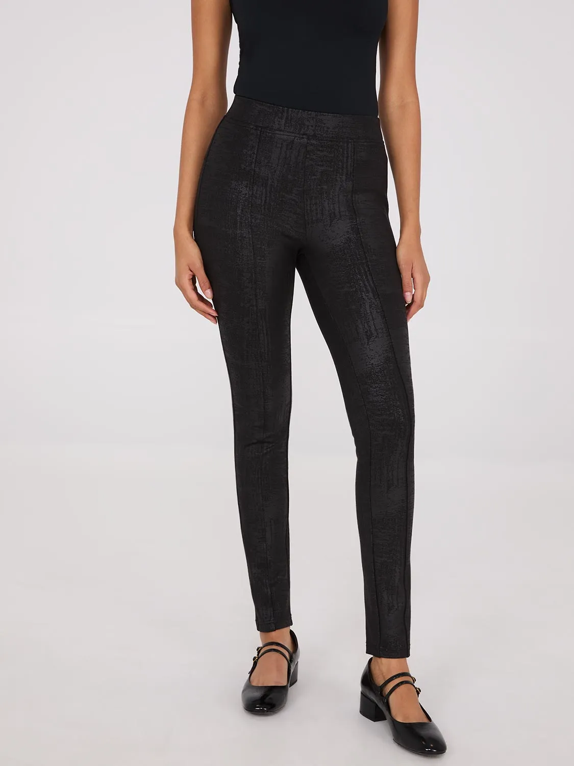 Front Seam Faux Leather Coated Pants