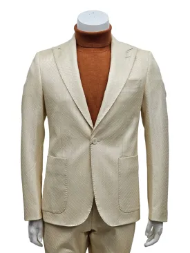 Giovanni Testi 1 Button Peak Lapel Basket Weave Pattern Slim Fit Suit GT1P-LTD IVORY