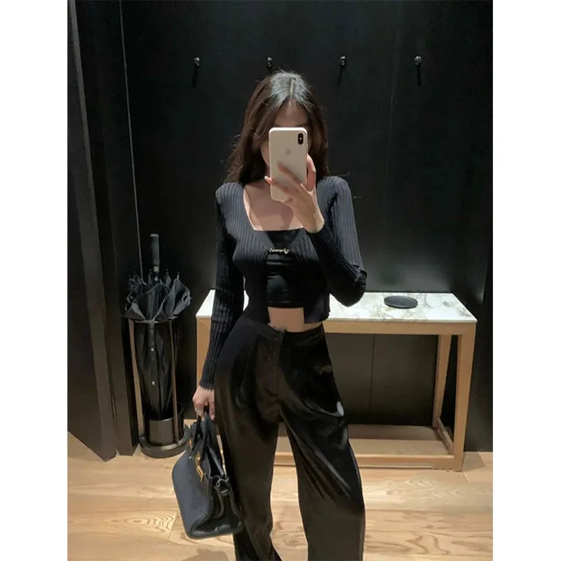 Girlary Elegant Satin Wide Leg Pants Women 3Xl Fashion High Waist Black White Pants Summer Ladies Korean Baggy Straight Trousers